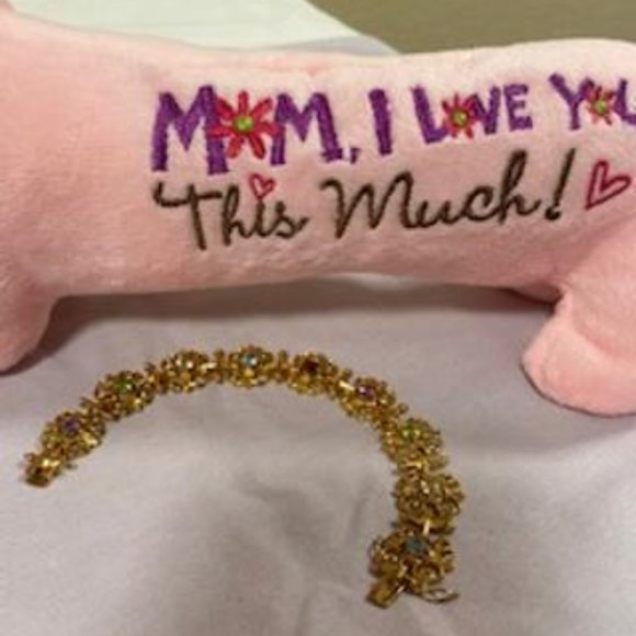 VINTAGE TECHNIBOND GOLD TONE MULTI-COLOR GEM BRACELET 7" - Picture 8 of 9